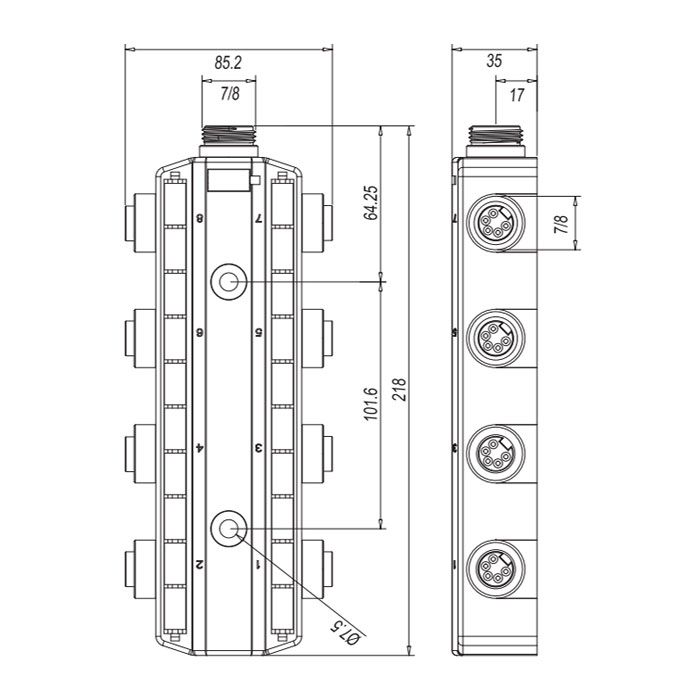 Junction Box industrial 7/8” cu 5 pini, 8 porturi - Image 2