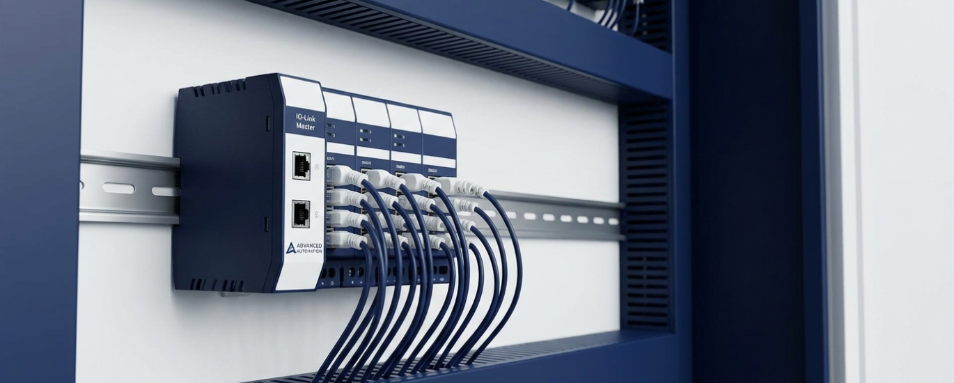 Modul IO-Link Master montat pe sina DIN intr-un panou de automatizare